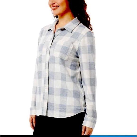 NWT 32 Degrees long sleeve soft button down shirt Gray White pockets Womens Sz S - Picture 4 of 10